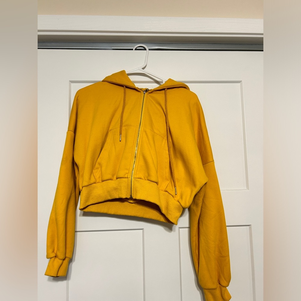 Yellow cropped zip up hoodie